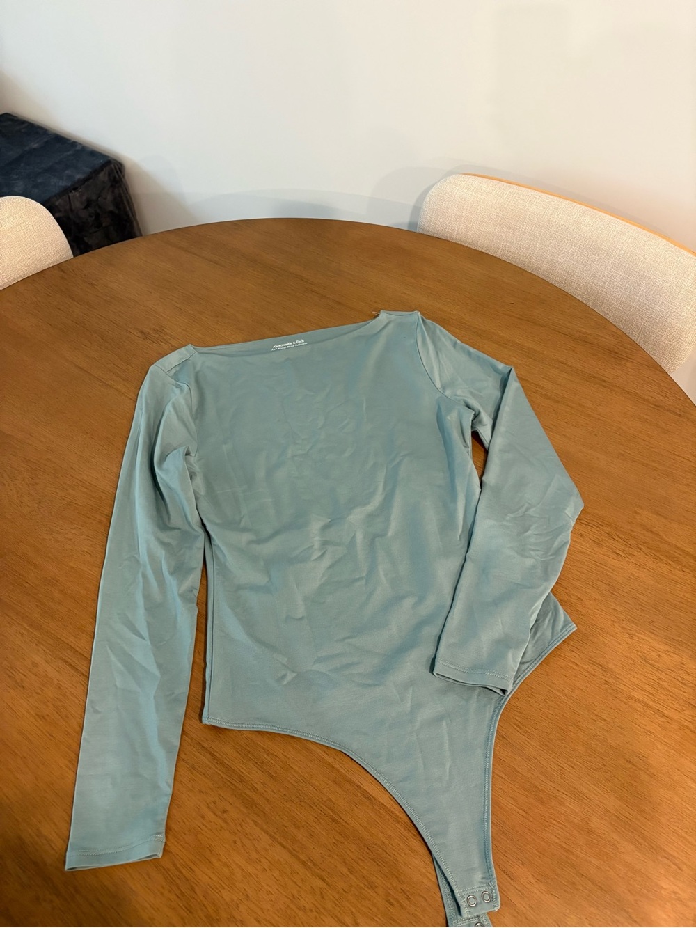 Abercrombie & Fitch Long Sleeve Scoop-Neck Bodysuit in Sage Green